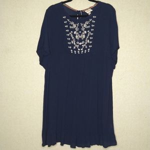 Knox Rose Navy Blue Boho Bohemian Flutter Sleeve Peasant Style Midi Dress Sz XL